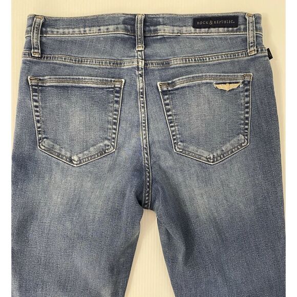 Rock & Republic Berlin Skinny Jeans Women Sz 8M (Fit 31x30) whiskered Blue Denim - Picture 4 of 12